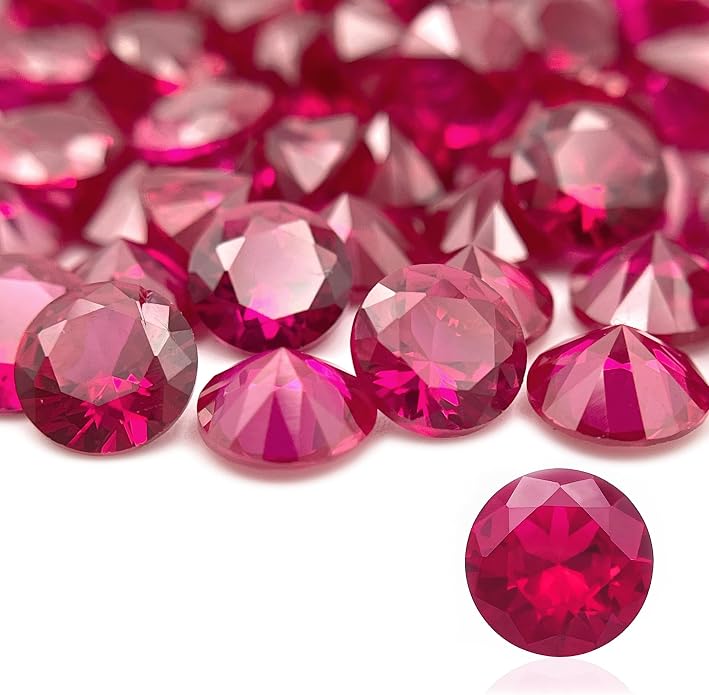 50Pcs Loose Synthetic Ruby Stone Bulk Wholesale Round Brilliant Cut Diamon by Gryrigns