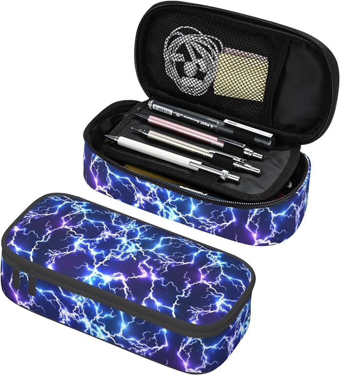Cool Blue Purple Electric Lightning Pencil Case Organizer Big Capacity Pencil by Unknown