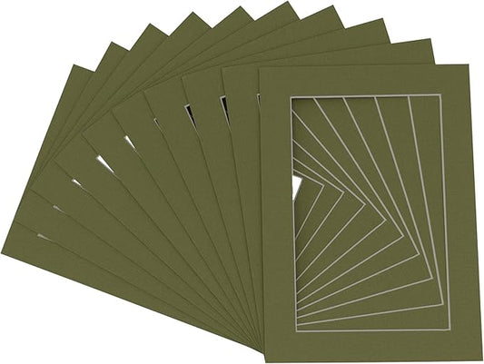 11x14 Mat for 8.5x11 Photo - Precut Dill Green Picture Matboard for Frames 11 x 14 Inches - Bevel Cut to Display Art 8.5 x 11 Inches - Acid Free Pack of 100 MATS with Backing Boards & Clear Bags