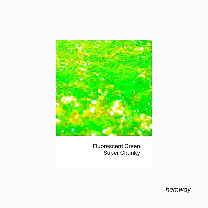 Hemway Polyurethane & Epoxy Resin Glitter 100g / 3.5oz Metallic Crystal Flake Additive for Flooring Jewelry Tumblers Glass Pigment - Super Chunky (1/8" 0.125" 3mm) - Fluorescent Green