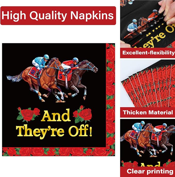 Qyeahkj 100PCS Derby Day Plates and Napkins Party Supplies Horse Racing - Image 3