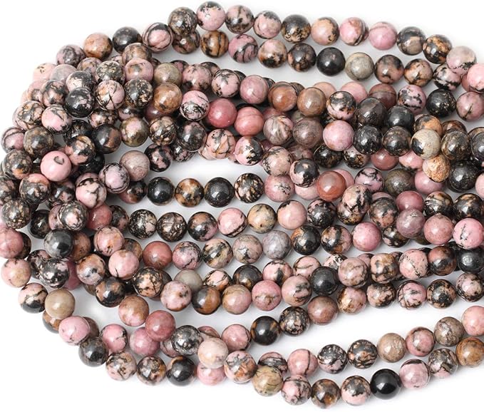 45PCS 8mm Natural Black Line Rhodochrosite Gemstone Smooth Round Loose Beads - Image 3