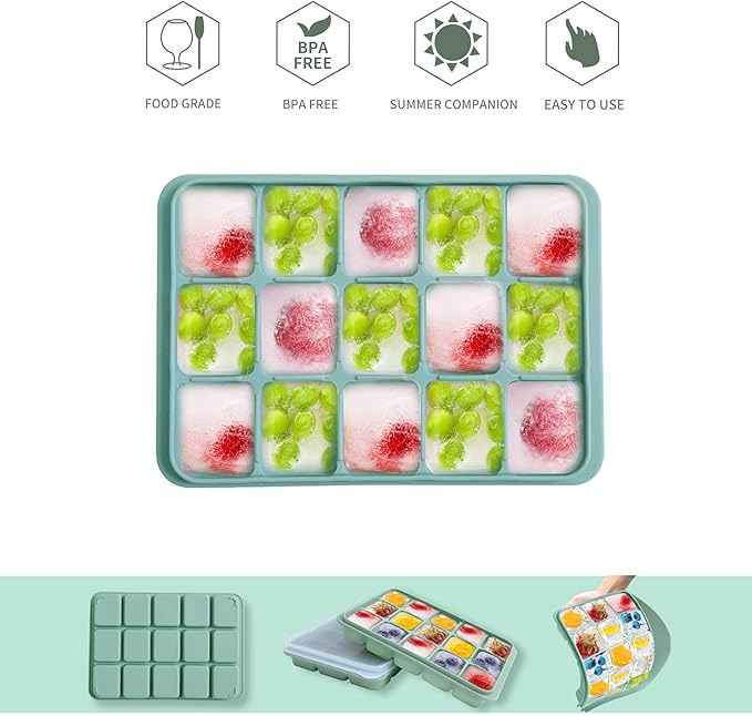 Tvmania Ice Cube Trays Set of 2, 15-Cube Silicone Molds - Image 3