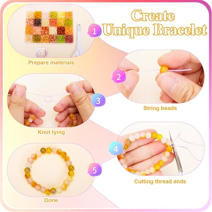 XSEINO About 1200+ pcs 6mm Glass Beads Bracelet Making Kit, 24 Assorted Yellow - Image 5