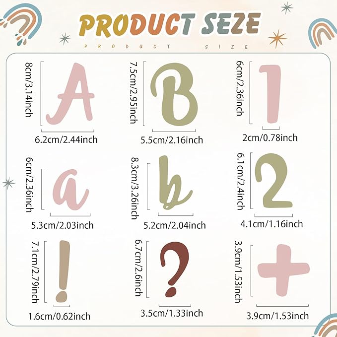 221 Pcs Bulletin Board Letters Round Alphabet Number Punctuation Symbol Combo Letter Cutouts Classroom Decoration for School Classroom Chalkboard Poster Board(Boho Italic)