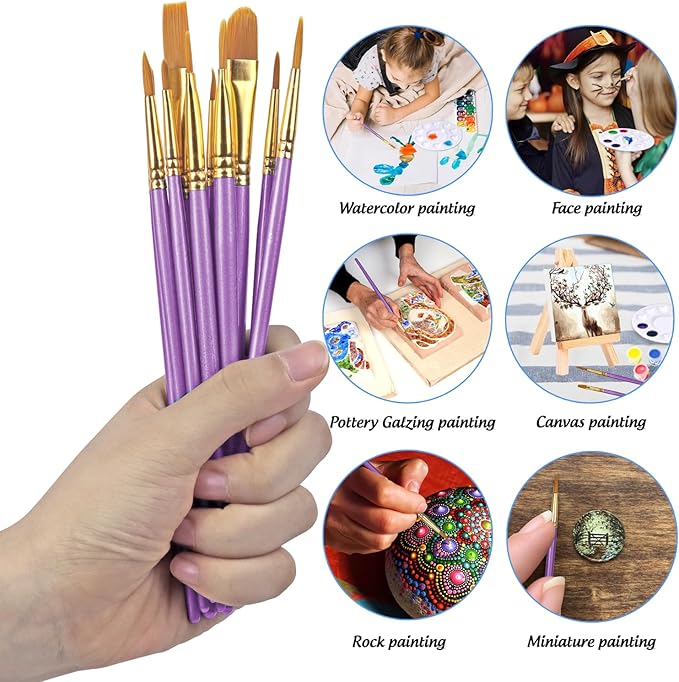 Halloween Paint Brushes Palettes Set by DUGATO, 2 Packs/20pcs Round Pointed Tip Nylon Hair Brushes with 5 Paint Trays for Acrylic Watercolor Oil Gouache Tempera and Body Painting (Purple)