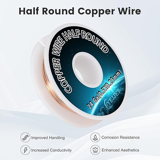 Industrial 24 Gauge Half Round Copper Wire - 3.0 oz (265 Feet) High Purity Copper Wire for Scientific Instruments
