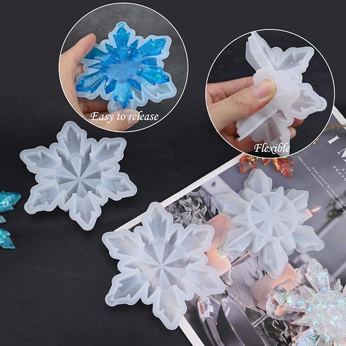 Sakolla 5 Pieces Christmas Silicone Resin Molds 3D Snowflake Molds Silicone - Image 4