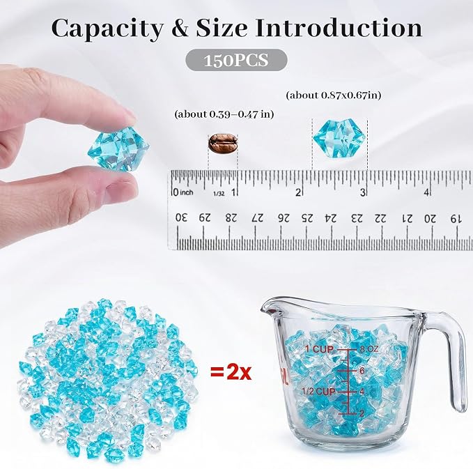DomeStar 150PCS Fake Ice, Vase Filler Mixed Blue and Clear Fake Ice, Acrylic - Image 2