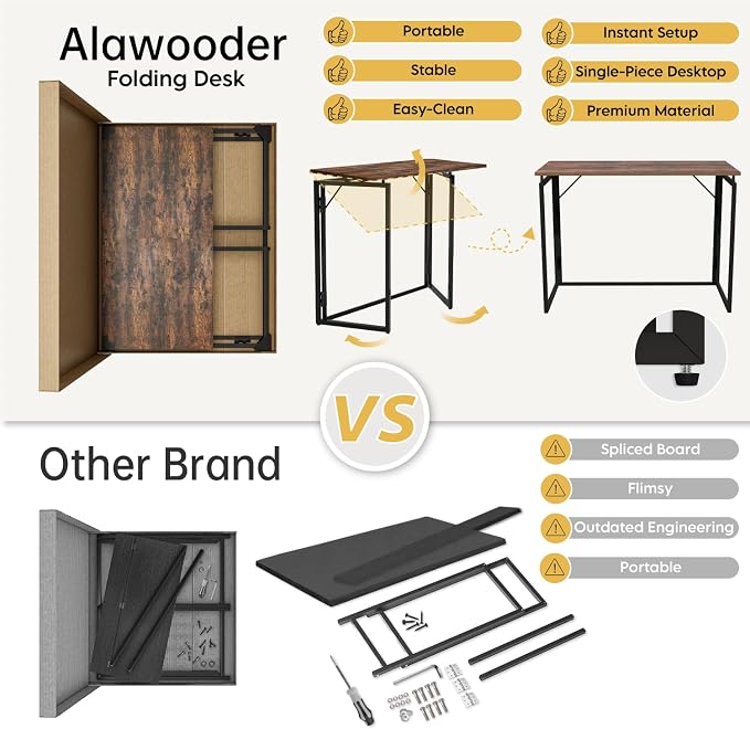 alawooder 39.4" Folding Desk: No Assembly, Wood Top - Image 8