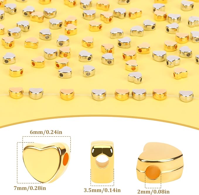 Augshy 700Pcs Silver Gold Heart Beads, Heart Spacer Beads - Image 2