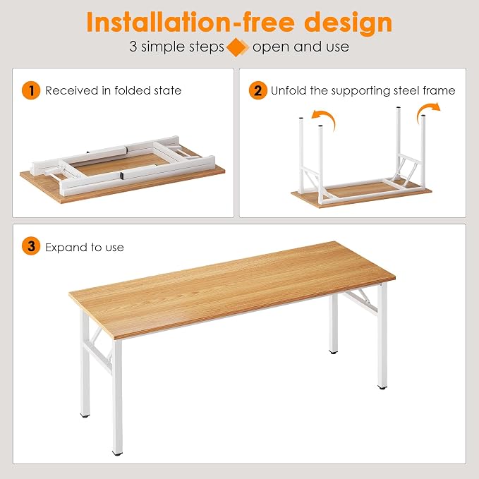 Need Large Folding Computer Desk, 62 Inch Writing Table, Teak | No-Assembly - Image 4