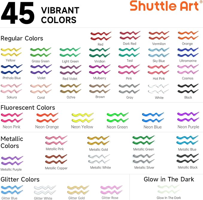 Shuttle Art Fabric Paint Set, 45 Colors 3D Permanent Paint - Image 2