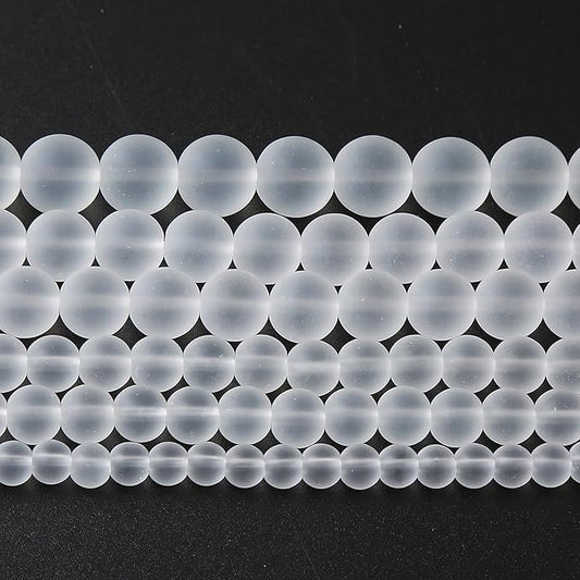 90pcs 4mm Frost White Crystal Glass Beads for Jewelry Making Round Loose Beads DIY Bracelets Necklaces Crystal Energy Healing Stone Beads 15"(4mm, Frost White Glass)