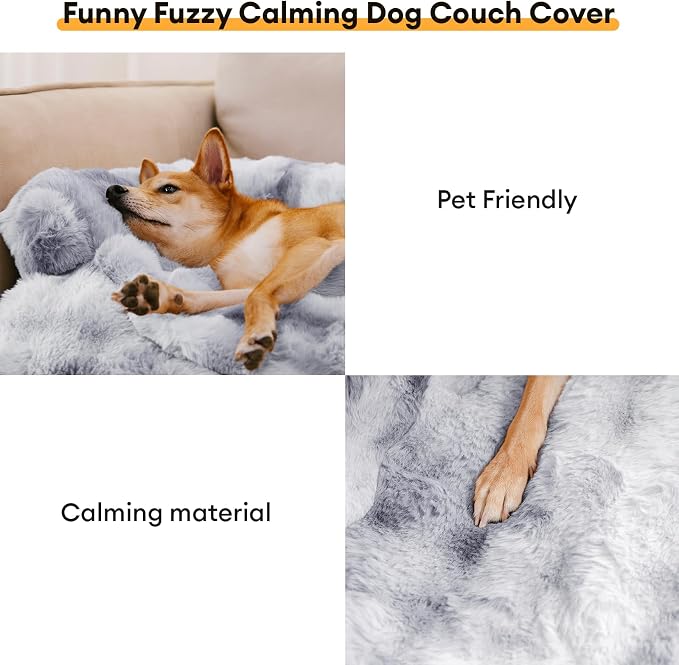 FUNNY FUZZY Pet Fluffy Fuzzy Couch Cover, Calming Washable Dog Bed Sofa - Image 2