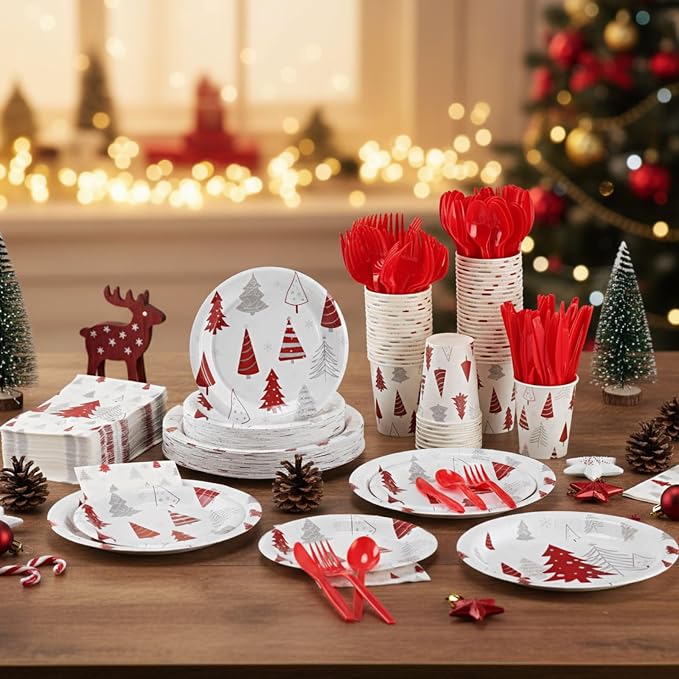 Pickmesh 400 Pcs Christmas Party Supplies Red Silver Xmas Tree Snowflake - Image 6