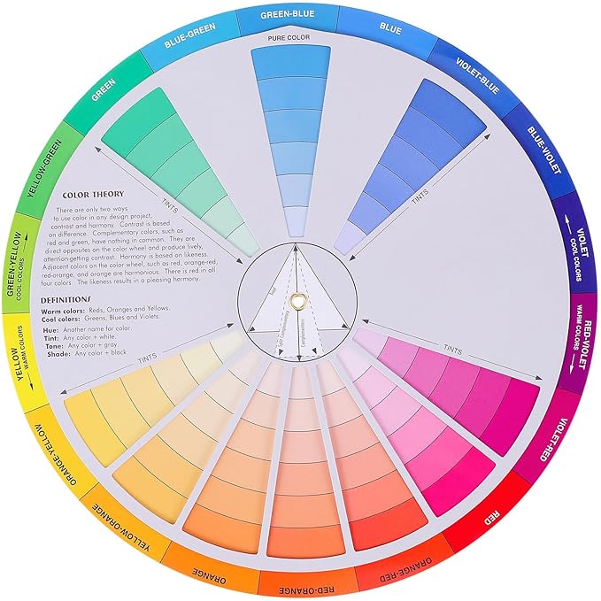 Garneck Creative Color Wheel Learning Chart Color Mixing Rotation Tool for Art and Nail Professionals Easy Use Colour Guide with Tints Shades and Definitions