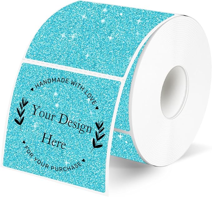 Holographic Thermal Labels Stickers 2" x 2", Square Thermal Stickers Labels, Glitter Self-Adhesive Direct Thermal Label for Small Business- Holographic Blue