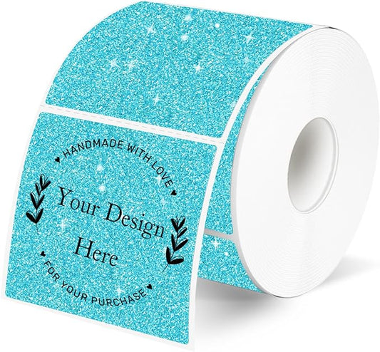 Holographic Thermal Labels Stickers 2" x 2", Square Thermal Stickers Labels, Glitter Self-Adhesive Direct Thermal Label for Small Business- Holographic Blue