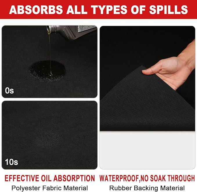 20' x 7'4" Garage Floor Mats - All-Weather Garage Floor Mats for Under Car, Absorbent Oil Spill Mat, Anti-Slip Garage Carpet, Reusable Garage Mats with Waterproof Backing, Garage Car Mat & Floor Mat