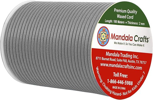 Mandala Crafts 2mm 109 Yards Gray Cotton Waxed Cord for Jewelry Making Bracelet Cord Waxed String - Beading String Thread Jewelry Cords for Necklaces String