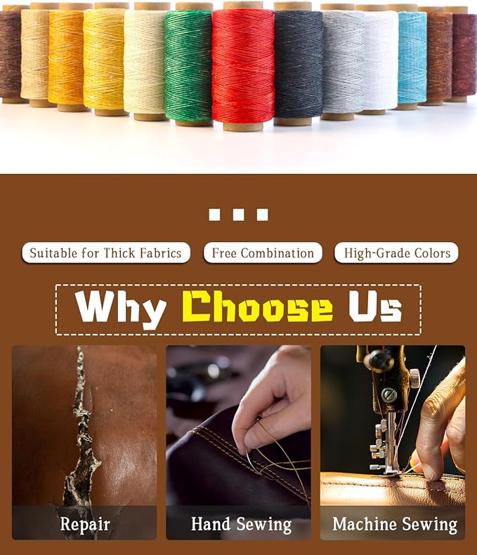 218 Yards Upholstery Thread, Heavy Duty Waxed Thread for Hand Sewing, Sewing Kit with 9 Upholstery Needles for Hand Stitching Bookbinding Repair Canvas