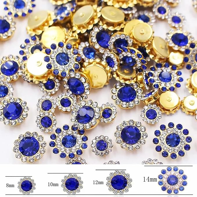 100pcs Sew on Rhinestones Sunflower Shapes Crystal Glass Mixed 8mm 10mm 12mm - Image 2