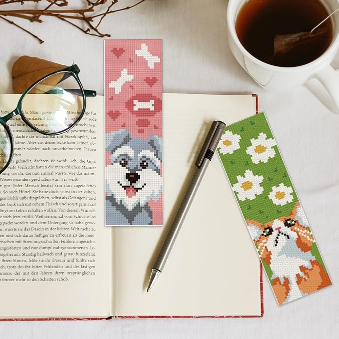 INFUNLY 6PCS Dogs Cats Cross Stitch Bookmark Kit - Image 5