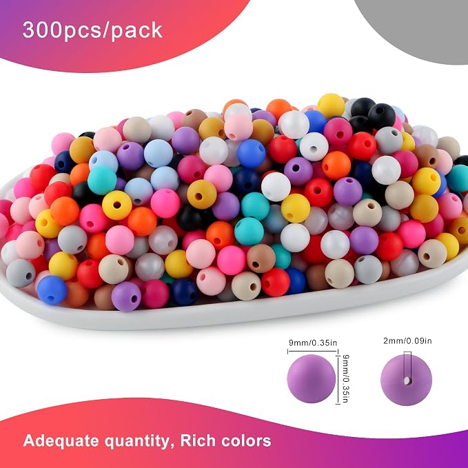 300Pcs 9mm Silicone Beads for Keychain Making and Bracelet Making, 20 Colors - Image 3