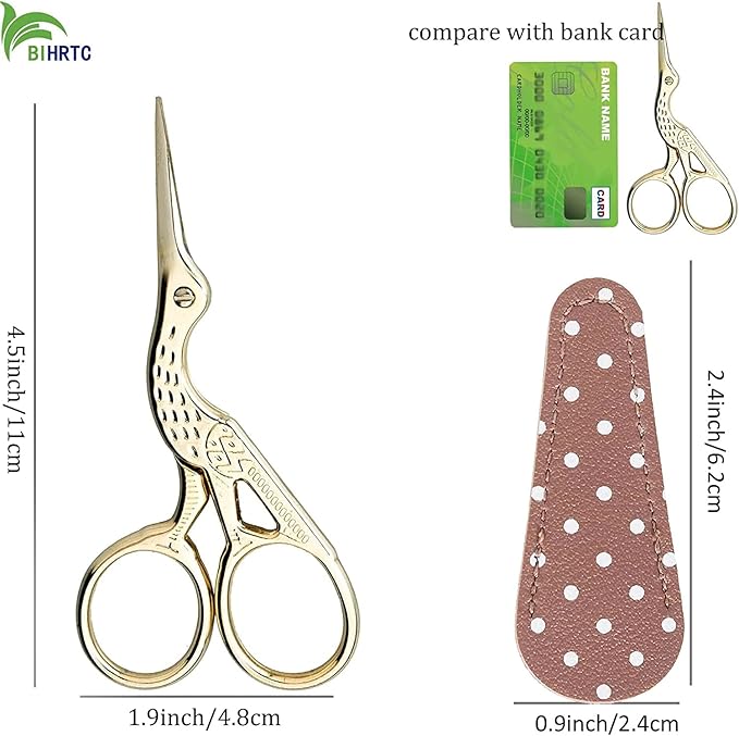 BIHRTC 4.5Inch Embroidery Scissors Sharp Tip Stainless Steel Little Scissors for Knitting Cross Stitch Cutting Embroidery Sewing Handcraft Craft Art Work DIY Tool Gold