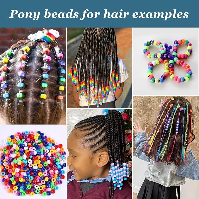 2000+ Pony Beads Bulk 6x9mm Multi-Colored Plastic Craft Beads Set, Bulk Hair - Image 5