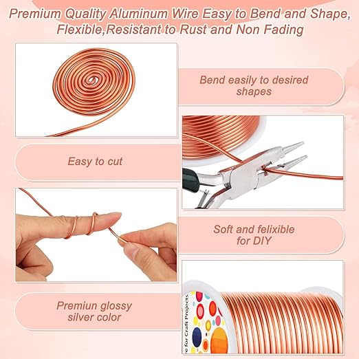 Anezus 12 Gauge Craft Wire Bendable - 2mm Metal Armature Sculpting Wire for Crafting, Wreath Making, Jewelry Making, Beading, Floral (Copper, 100 Feet)