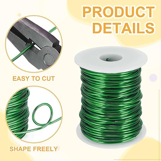 uxcell 12 Gauge / 2mm Anodized Aluminum Wire for Jewelry Craft Making, 102 Feet Bendable Flexible Wire for DIY Home Decor Gardening Sculpture, Green