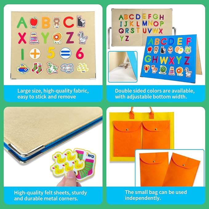 Foldable,Freestanding Felt Flannel Board Set for Toddlers,With 75 Felt Learning Letters Numbers Pieces,Double-Sided,With Storage Bag,for Parent-Child Story Time,Preschool,Classroom,Journey Time