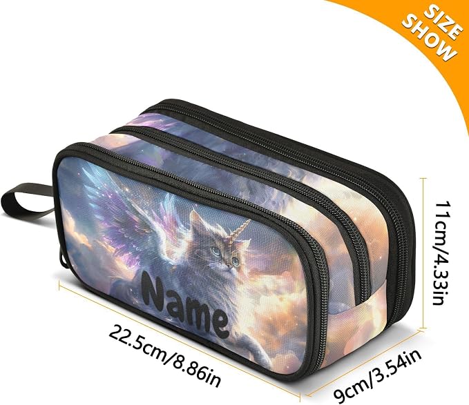 Custom Unicorn Cat with Wings Pencil Case Box Boys Girls Personalized Name - Image 7