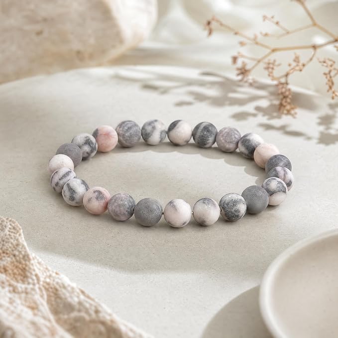 48pcs Natural Matte Pink Zebra Gemstone Beads，8mm Frosted Round Loose Stone - Image 5