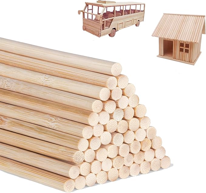 1/4 x 36 Inch 25PCS Dowel Rods Wood Sticks Wooden Dowel Rods - Unfinished Bamboo Sticks - for Crafts and DIYers