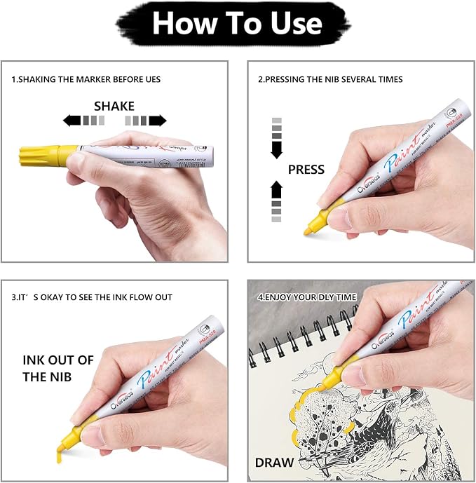 Overseas 12 White Paint Pens Permanent Markers, Oil Based Paint Markers | - Image 7