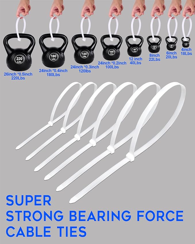 Zip Ties Assorted Sizes 400 Pack 4/6/8/12 Inch Cable Ties Heavy Duty Plastic - Image 2