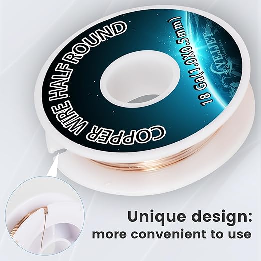 Half Round Pure Copper Wire 18 Gauge 1.02x0.51mm - 1.3 oz (33 Feet) Soft Temper Conductive Wire for Jewelry & Electrical Crafts