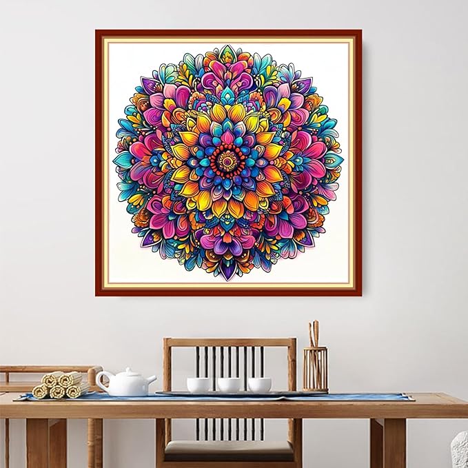 Foxdiviy Stamped Cross Stitch Kits for Beginners Full Range of Cross Stitching 11 CT Printed Cross Stitch Kits for Kids Adults Cross Stitch Patterns Needlepoint Kits-Colorful Mandala 18x18 inch