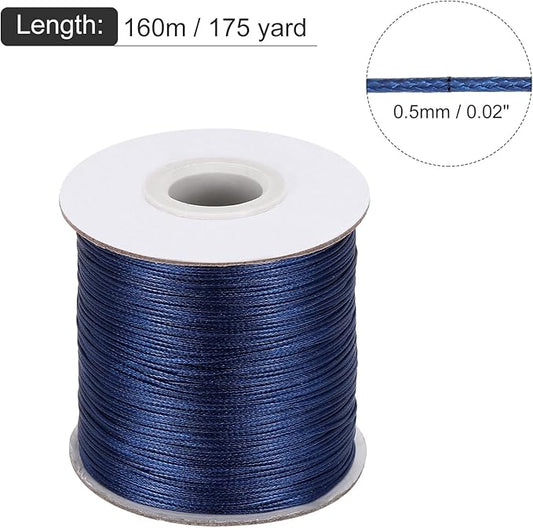 MECCANIXITY Waxed Cord 0.5mm Waxed Polyester Cord 175 Yard Wax String for Bracelet Making, Necklaces, Beading, Jewelry Making and DIY Crafts(Navy Blue)