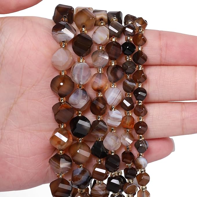 34pcs Natural Brown Striped Agate Stone Beads - Image 4