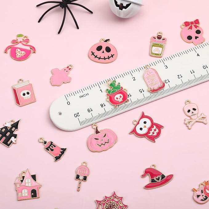 SANNIX 110Pcs 55 Pairs Pink Halloween Charms Bulk Cute Enamel Jewelry Charm | - Image 5