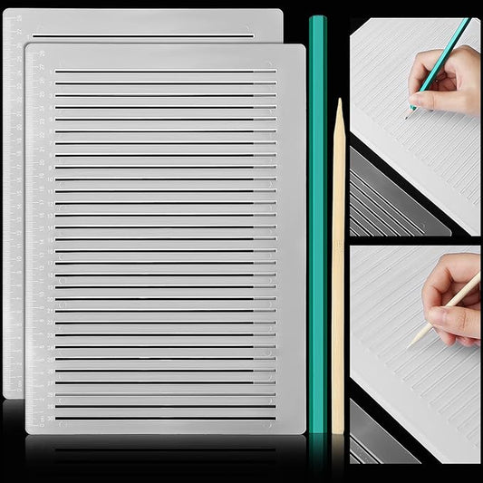 2 Packs Plastic Straight Line Stencil Template for Journaling Spacing Line Lettering Guide 11 Inch Scale Writing Ruler Envelope Addressing Template with Bamboo Stick and 2B Pencil for Paper Card Aids