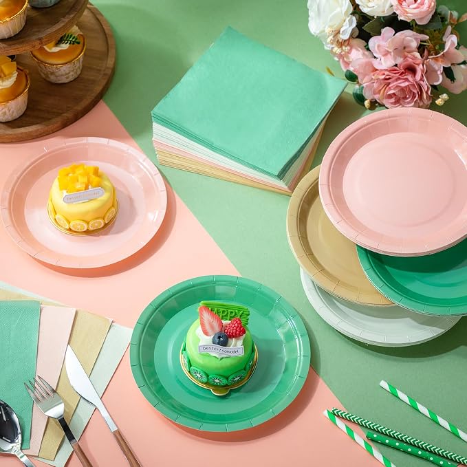 Zhehao 120 Pcs Disposable Paper Plates and Napkins Bulk Birthday Party - Image 3