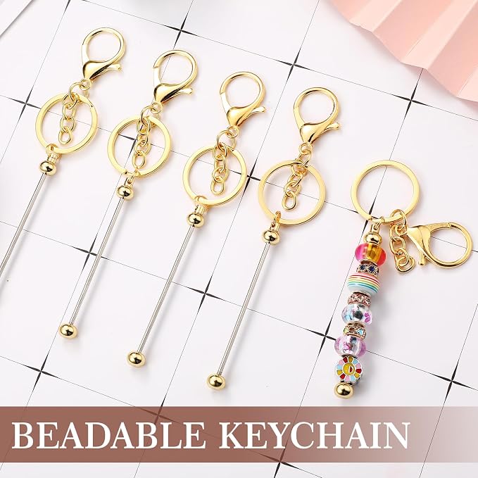 Tondiamo 12 Pcs Beadable Keychains Bars Bulk Blank Beaded Metal Keychain - Image 4