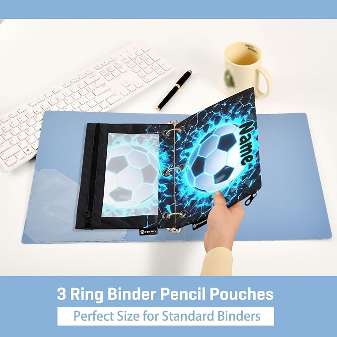 Custom 3D Soccer Football Blue Pencil Pouch - Image 4