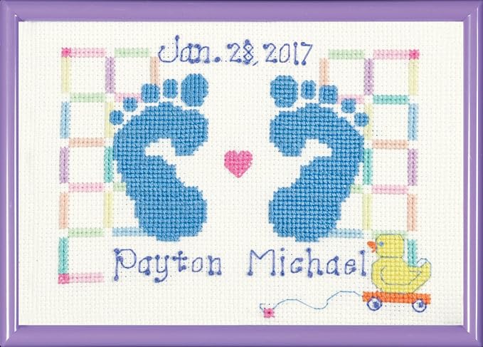 Janlynn Counted Cross Stitch Kit, Baby Feet Birth Announcement Blue, By the yard by Janlynn
