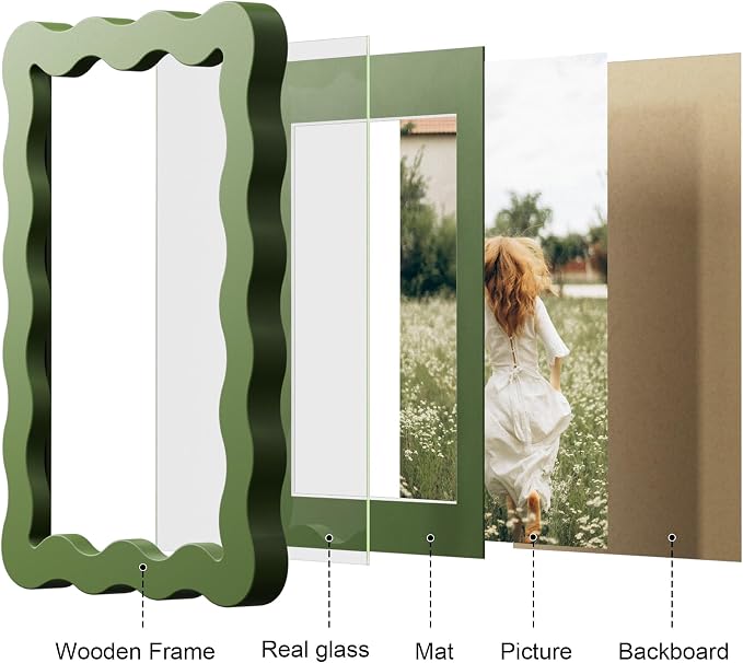 11x14 Picture Frame with Mat for 8x10, Wavy Edge Wooden Real Glass Photo Frame - Image 6